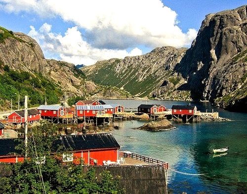 Small fishing village in Nusfjord, Lofoten Islands, Norway