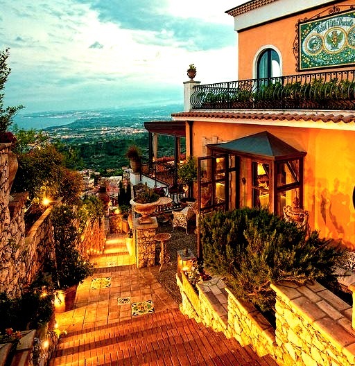 Evening at Boutique Hotel Villa Ducale in Taormina, Sicily, Italy