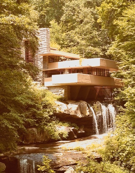 Fallingwater Residence, a house designed by architect Frank Lloyd Wright in rural southwestern Pennsylvania, USA