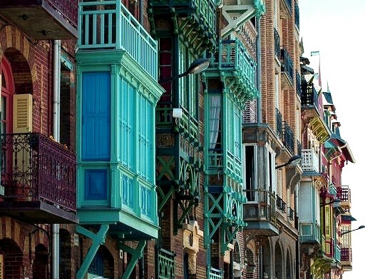 Colorful balconies in Mers-les-Bains, Picardie, France