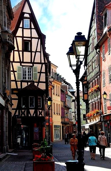A view down Rue des Boulangers in Colmar, France