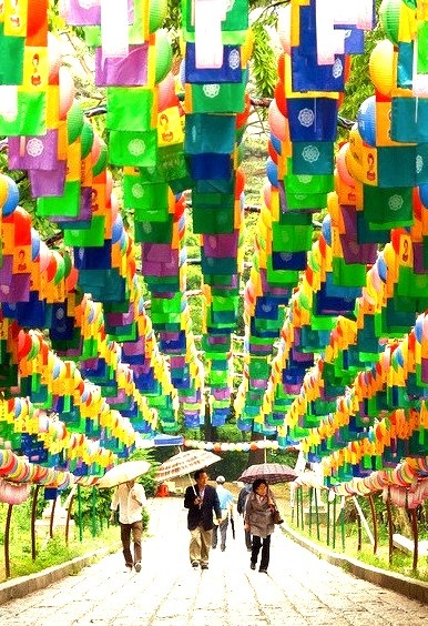Tunnel of lanterns at Beomeosa Temple in Busan, South Korea