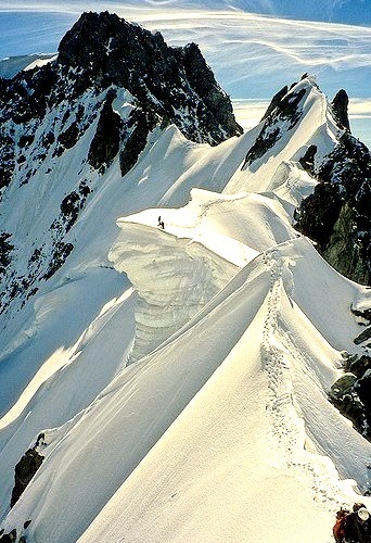 Climbers on Rochefort ridge, Mont Blanc Massif, France