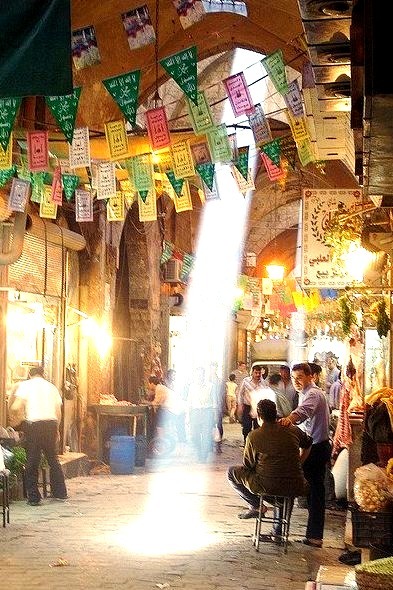 A beam of sunlight in the souk of Aleppo, Syria