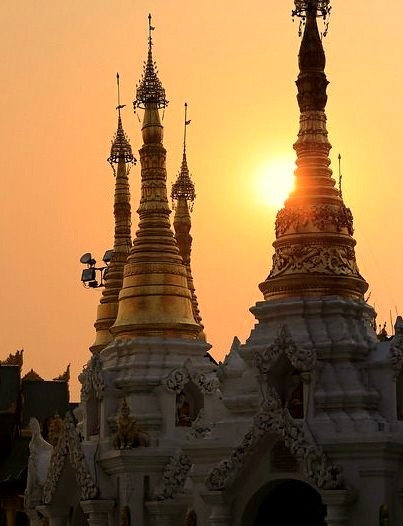 Sunset at Shwedagon Pagoda in Yangon, Myanmar