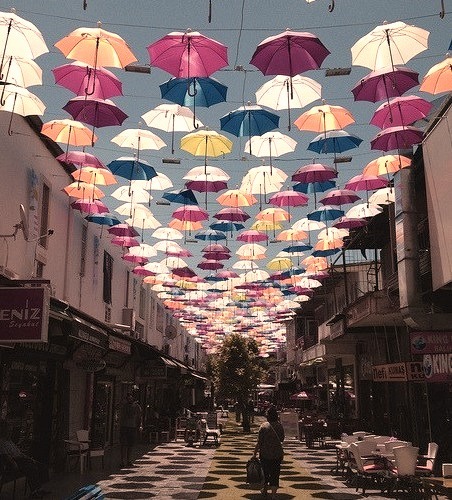Floating umbrellas on the streets of Antalya / Turkey