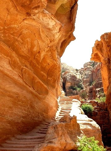 Rock-carved stairs on the way to Petra / Jordan